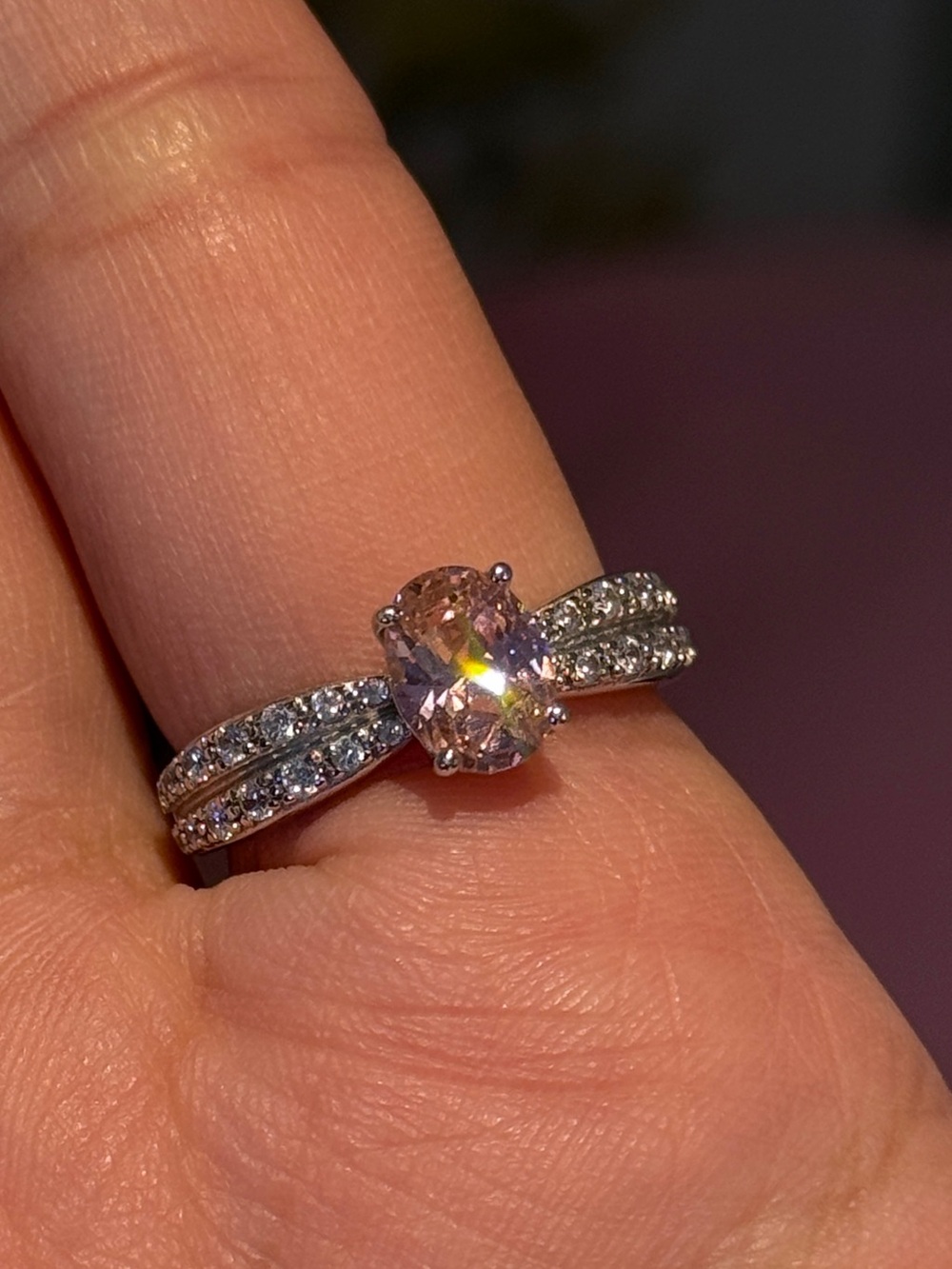 Silver Ring with Pink zircon